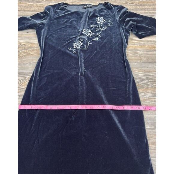 Vtg. Danielle Casey Dress S Black Velvet Midi Floral Embroidery Romantic Elegant - Picture 12 of 13